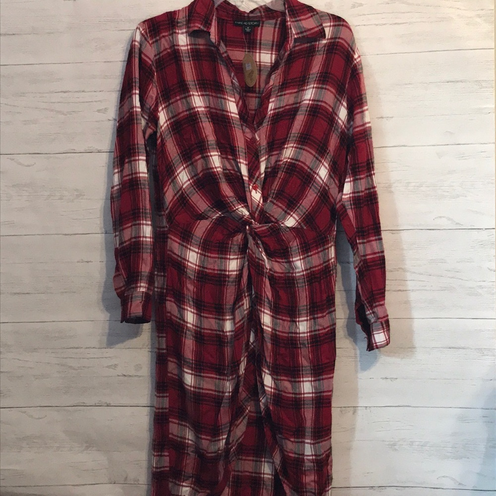 Red plaid tied dress